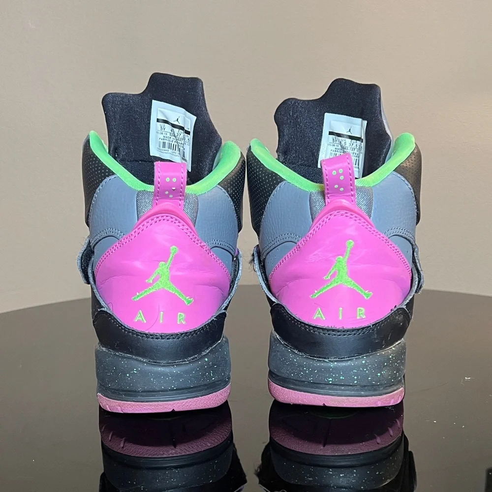 Jordan Flight 45 High GS Cool Grey Flash Lime Club Pink Size 5Y Sneakers 6.5 Wom